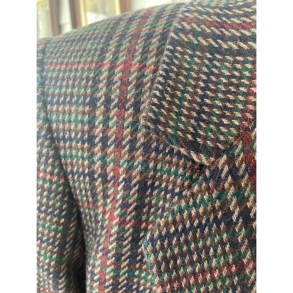 Vintage 1990s Hounds Tooth Plaid Wool Blend Womens Blazer 14 Petite - Picture 8 of 12